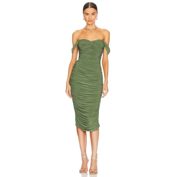 Norma Kamali Dresses & Skirts - Norma Kamali Walter Midi Dress Green XL NWT Off Shoulder Ruched Elegant